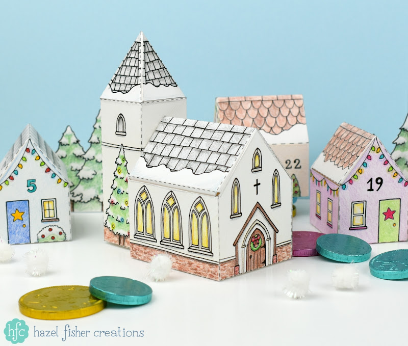 Christmas Church and Advent Calendar Village - printable boxes to colour in a make up yourself - available from hfcSupplies on Etsy. Hazel Fisher Creations Christmas Church and Advent Calendar Village - printable boxes to colour in a make up yourself - available from hfcSupplies on Etsy. Hazel Fisher Creations