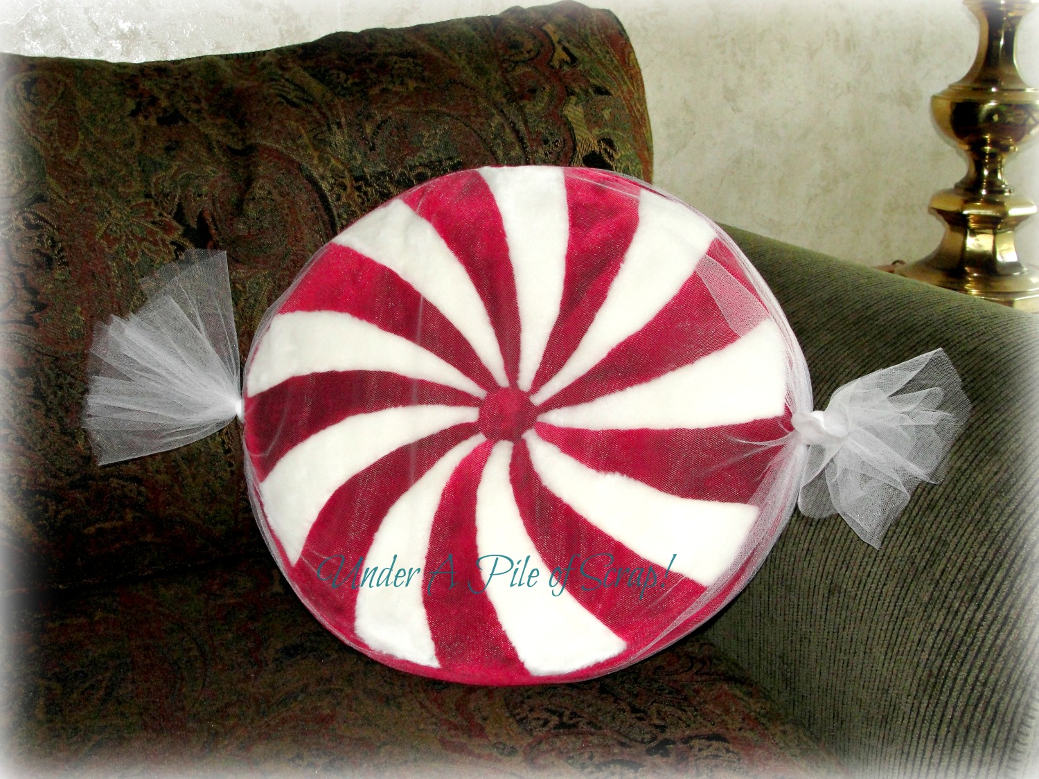 Under A Pile of Scrap! Wrapped Peppermint Candy Pillow