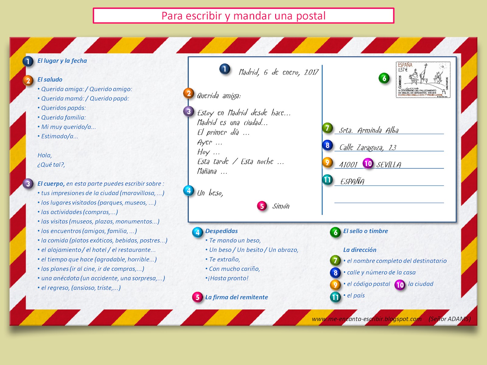 Me encanta escribir en español La tarjeta postal