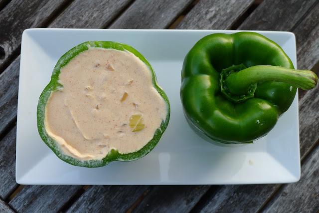 Green Bell Peppers with Cream Cheese and Caramelised Onion
