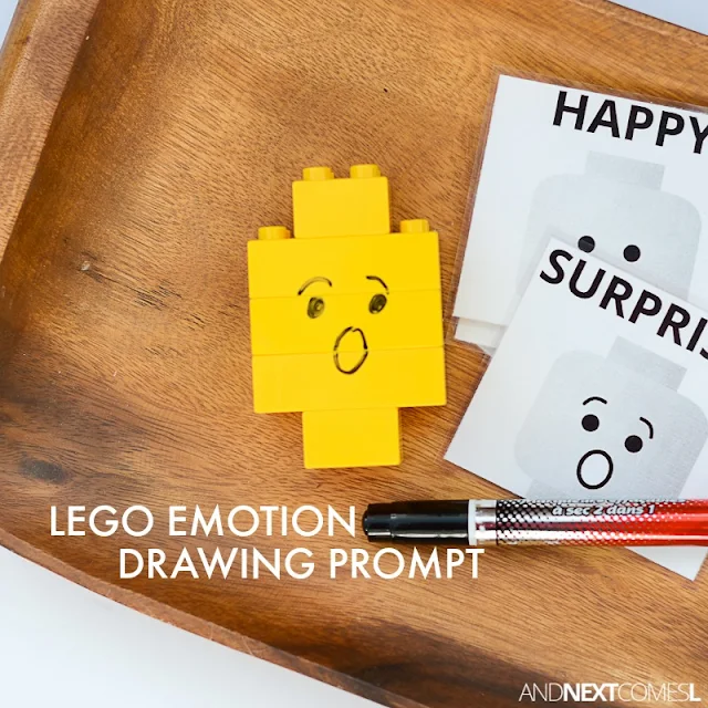 LEGO emotion drawing prompt - a fun way for kids to explore emotions using LEGO from And Next Comes L