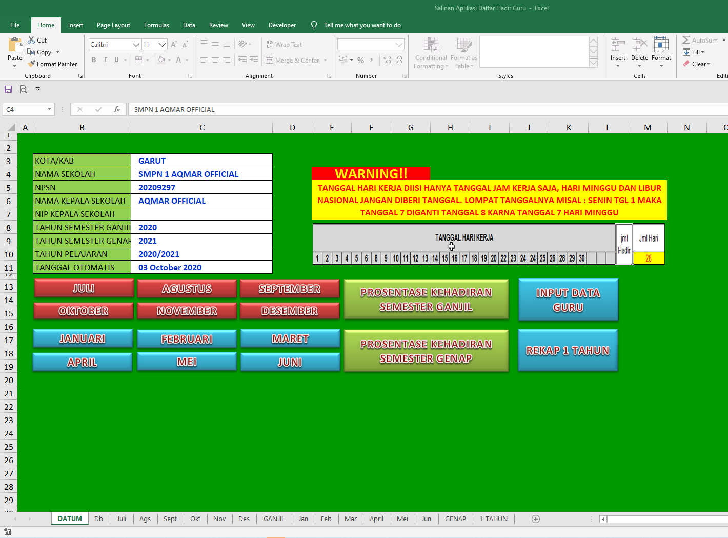 Aplikasi Rekapitulasi Absens Guru Dan Pegawai Menggunakan Excel Riset