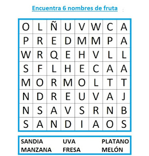 Alimentación, hábitos de higiene y salud. : Sopa de letras: Frutas