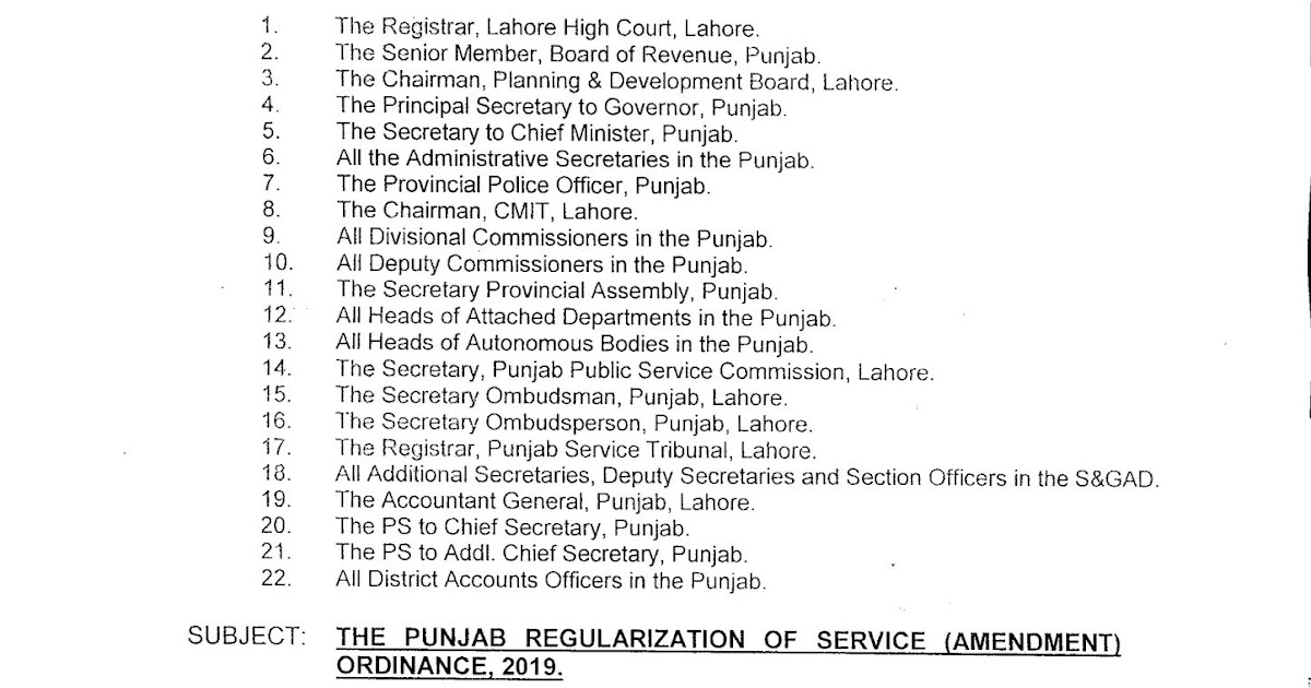 The Punjab Regularization Of Service Amendment Ordinance 2019