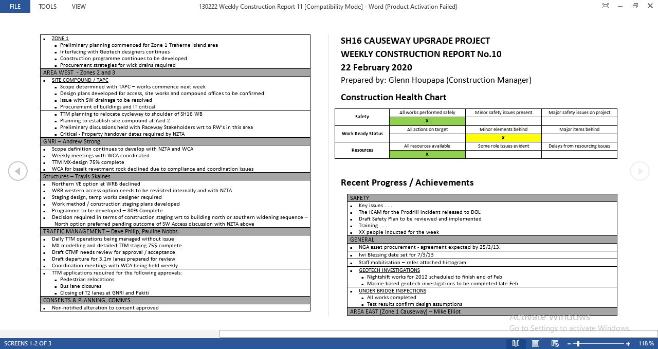 Weekly construction progress report template Within One Page Project Status Report Template