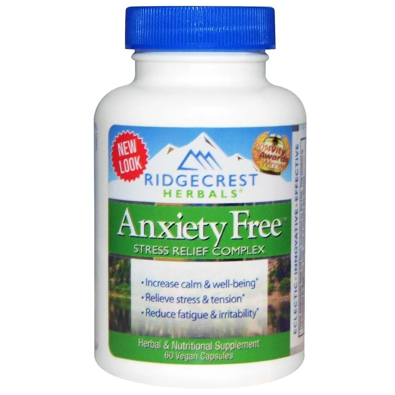 RidgeCrest Herbals, Anxiety Free, комплекс для снятия стресса, 60 веганских капсул