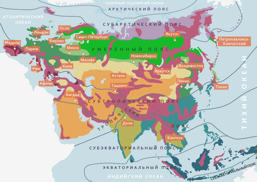 Северная евразия климат. Карта природных зон Евразии. Природные зоны материка Евразия. Природные зоны континента Евразия. Природные зоны на материке Евразия на карте.