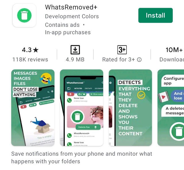 WhatsApp's deleted messages read using WhatsRemoved + app, WhatsRemoved + app, it support, download, whatsApp deleted message recovery app