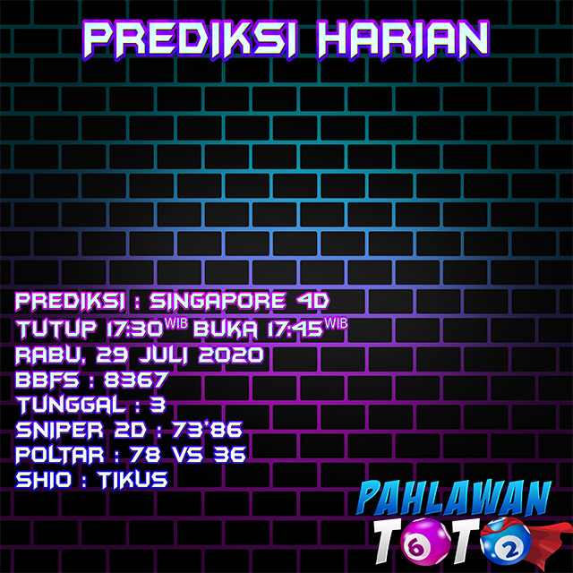 Prediksi Harian Singapore 4D, Rabu 29 Juli 2020 Paito Warna dan Data