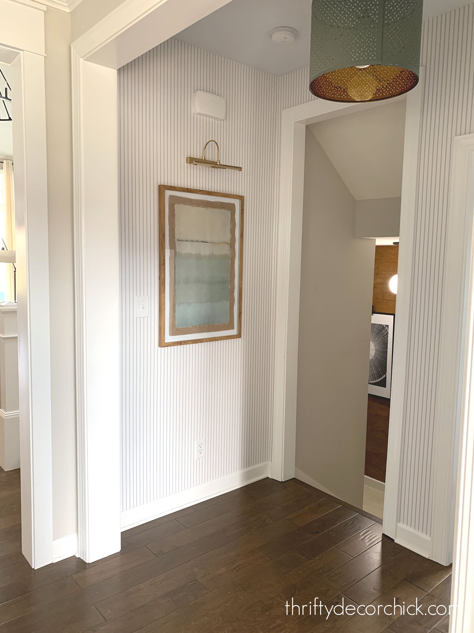 Pretty Blue and White Pinstriped Foyer Reveal Thrifty Decor Chick