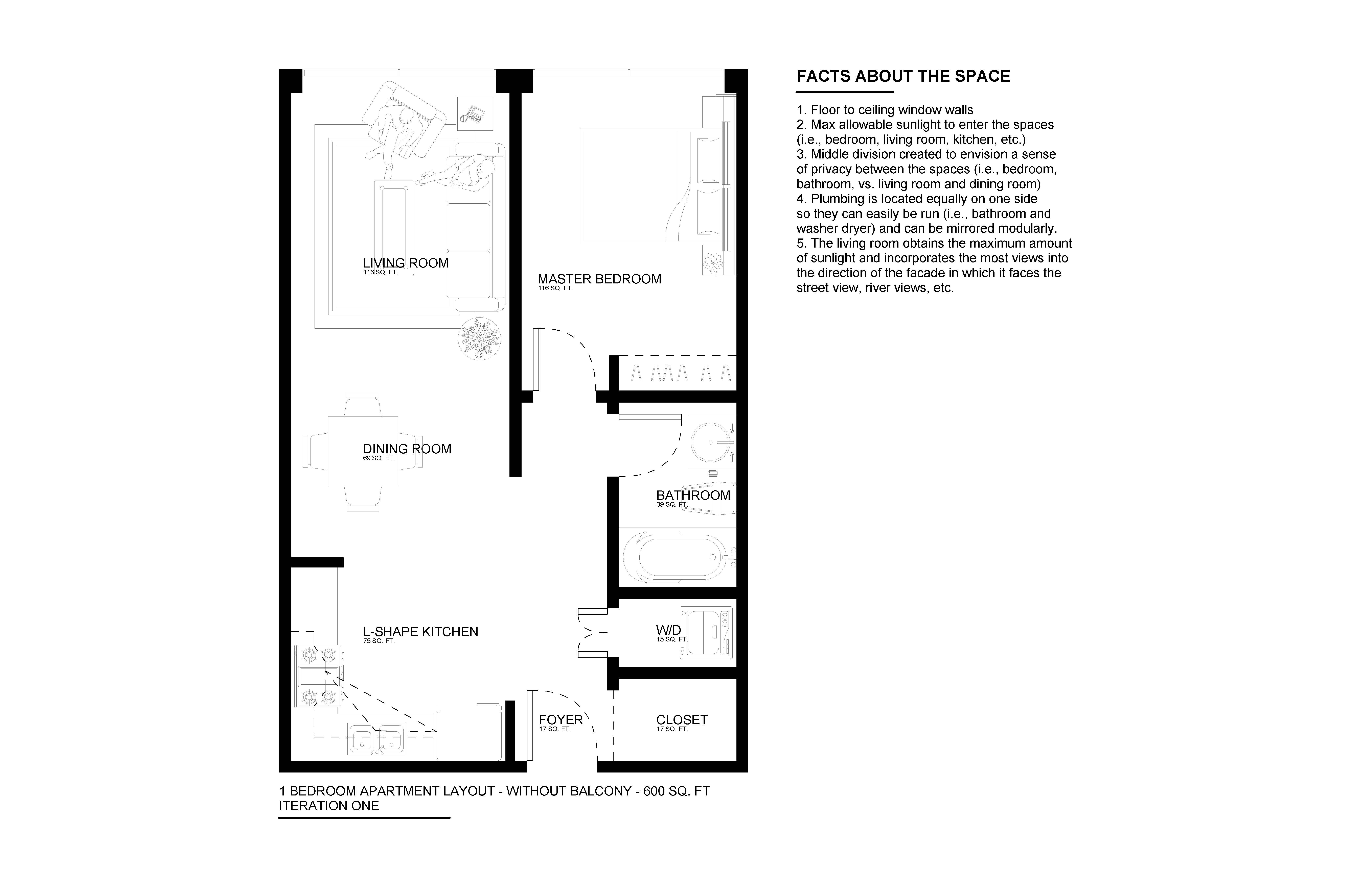 One Bedroom Apartment Balcony Space No Balcony