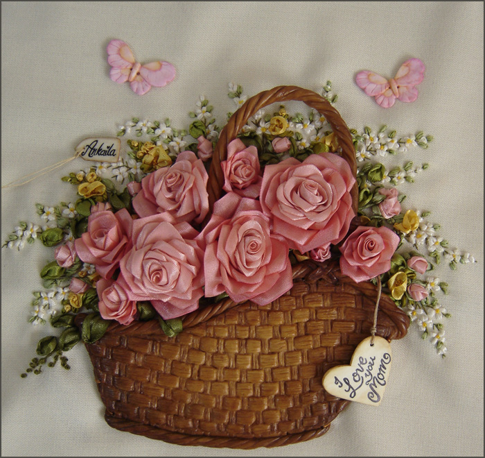 Ankaila Silk ribbon embroidery designs Basket of Roses