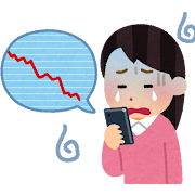 スマートフォンでチャートを見る女性のイラスト(下落)