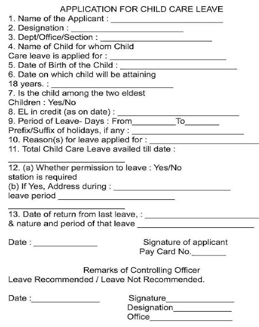 Application Format for  Child Care Leave (CCL)