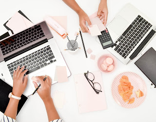 Pixistock image by Alicia Powell from girl-boss-lifestyle collection showing women working on their laptops and desk