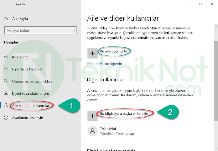 Windows 10 Yeni Kullanıcı Hesabı Ekleme
