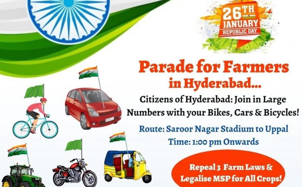 Parade for Farmers in Hyderabad on 26th January 2021