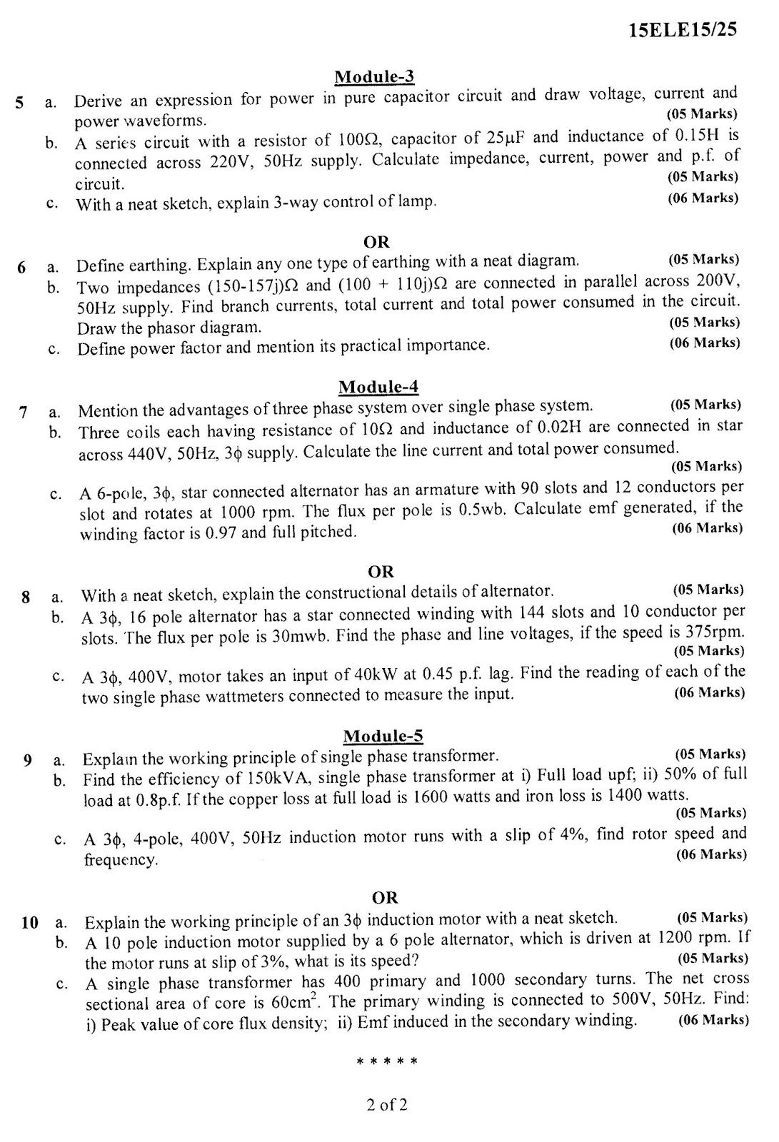 VTU BE 1st Year Question Paper BASIC ELECTRICAL ENGINEERING (Dec16