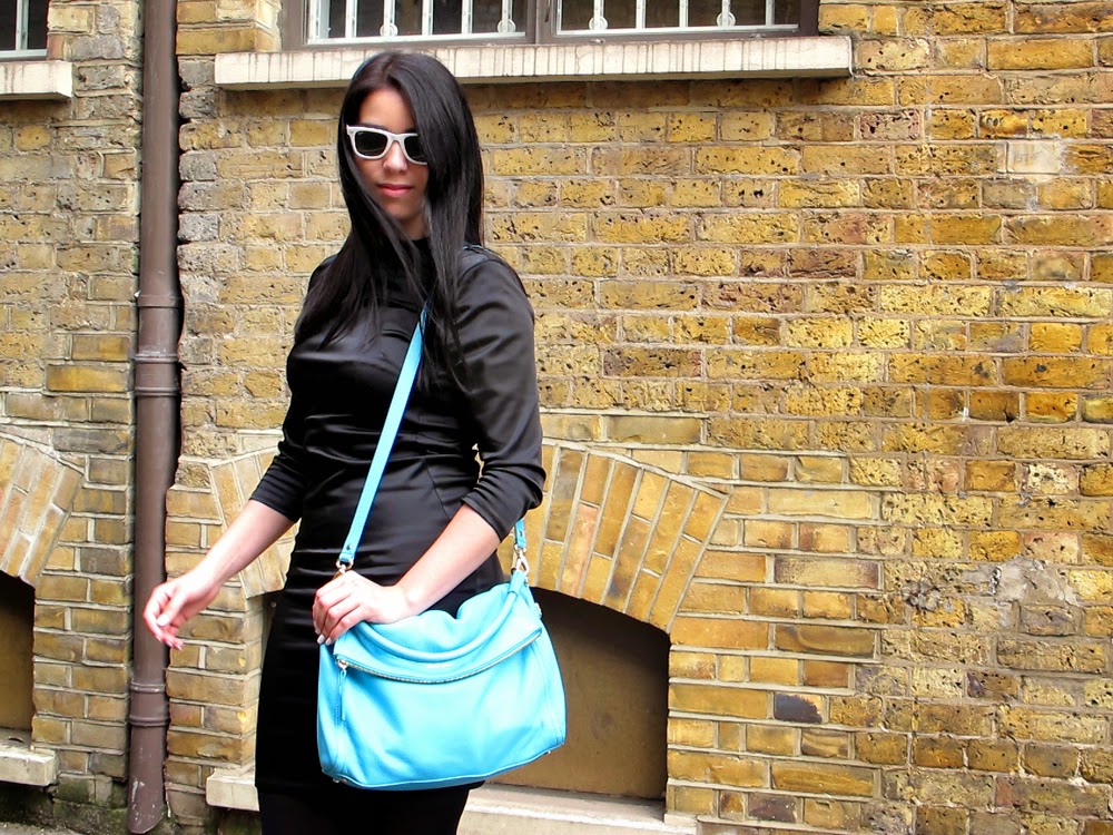 London fashion blogger Emma Louise Layla in black satin Topshop dress