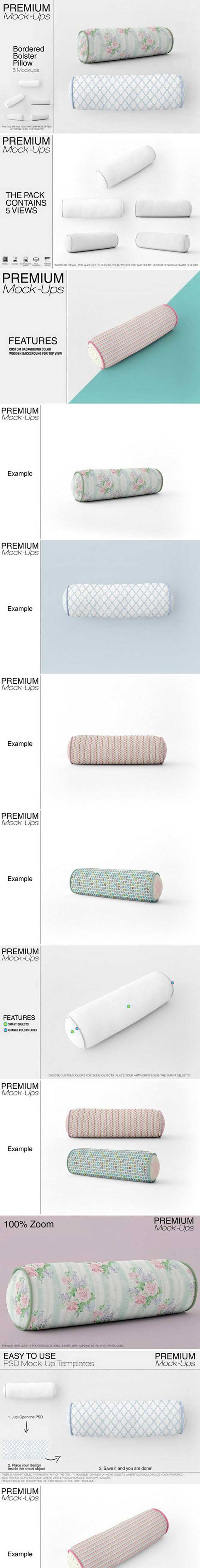 CM - Bordered Bolster Pillow Mockup Pack 2542085 2