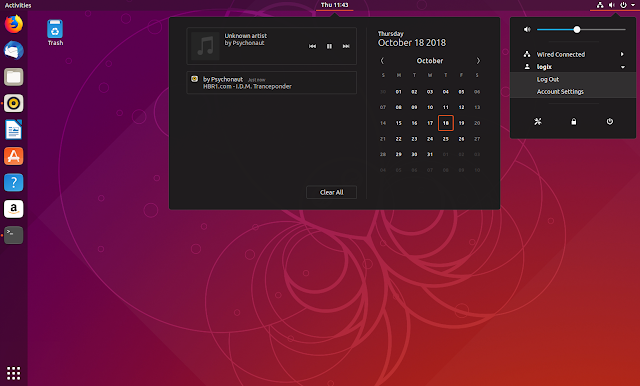 Ubuntu 18.10 Yaru Gnome Shell theme menus screenshot