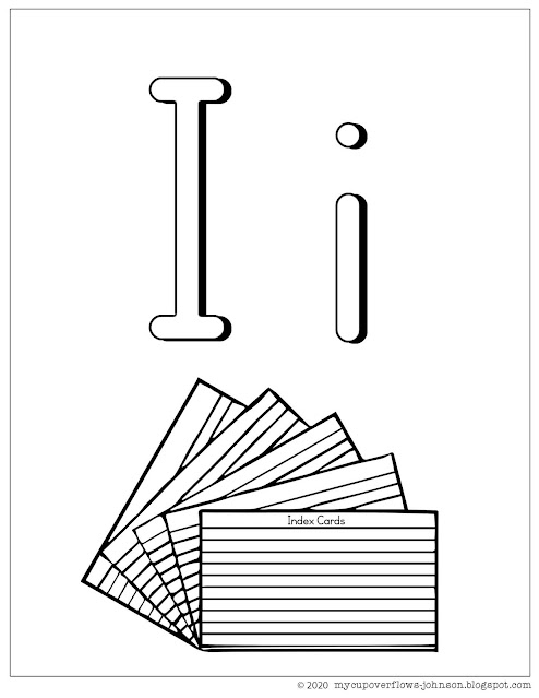 I is for index cards coloring page