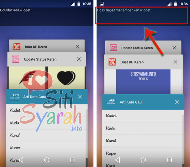 tidak dapat menambahkan widget lollipop