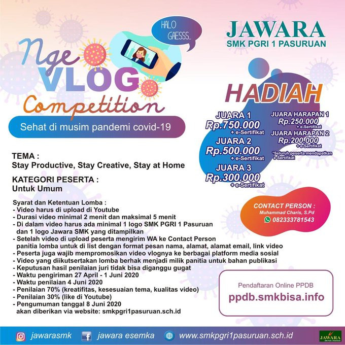 Gratis Lomba Vlog Nasional 2020 Di Smk Pgri 1 Pasuruan Info Lomba 2021 Terbaru