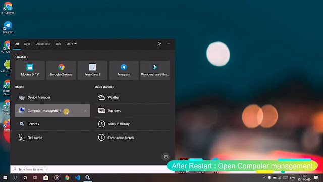 go to search bar and open computer management now search computer management again