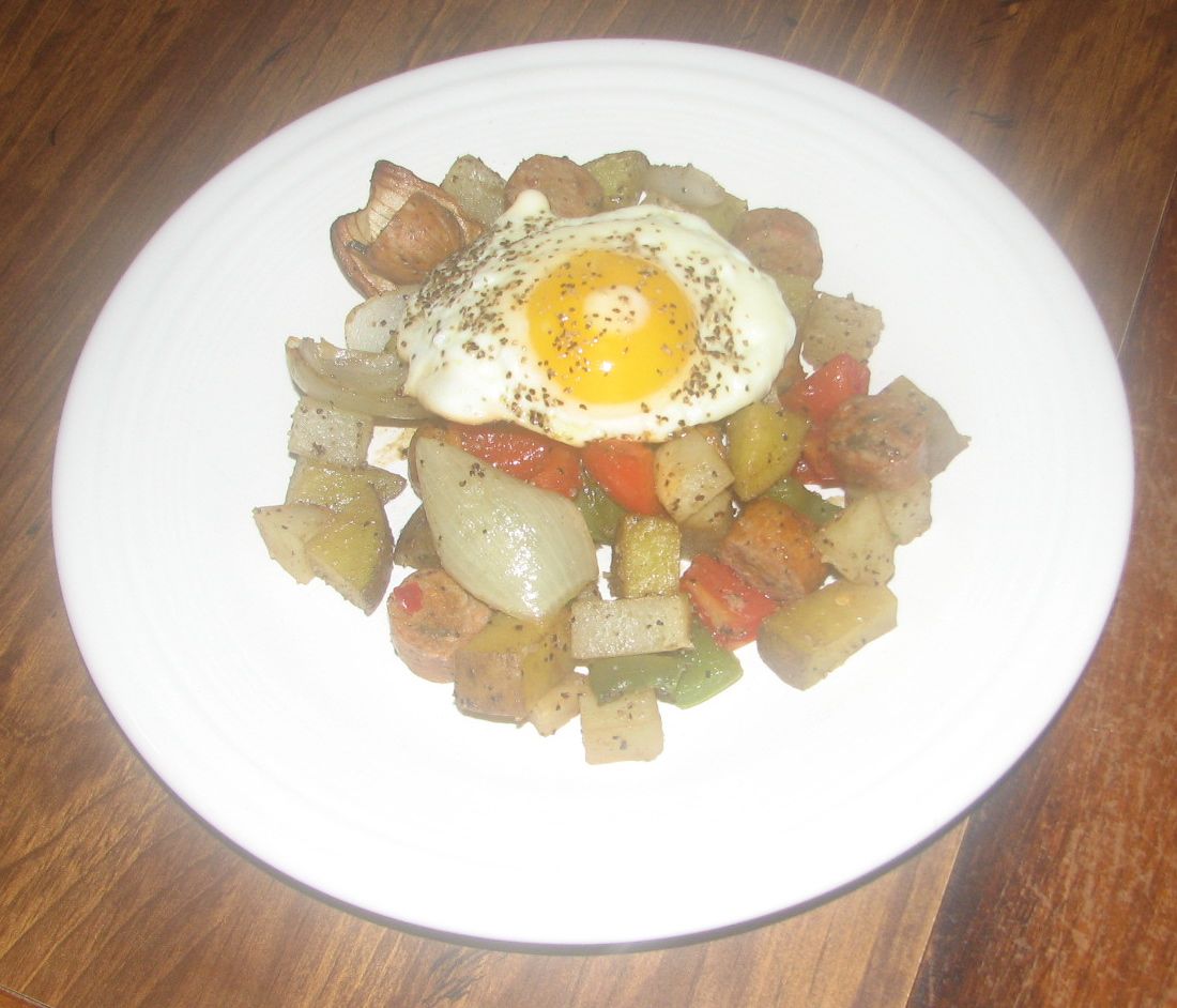Shel's Kitchen Roasted Potatoes, Chicken Sausage and Peppers with an