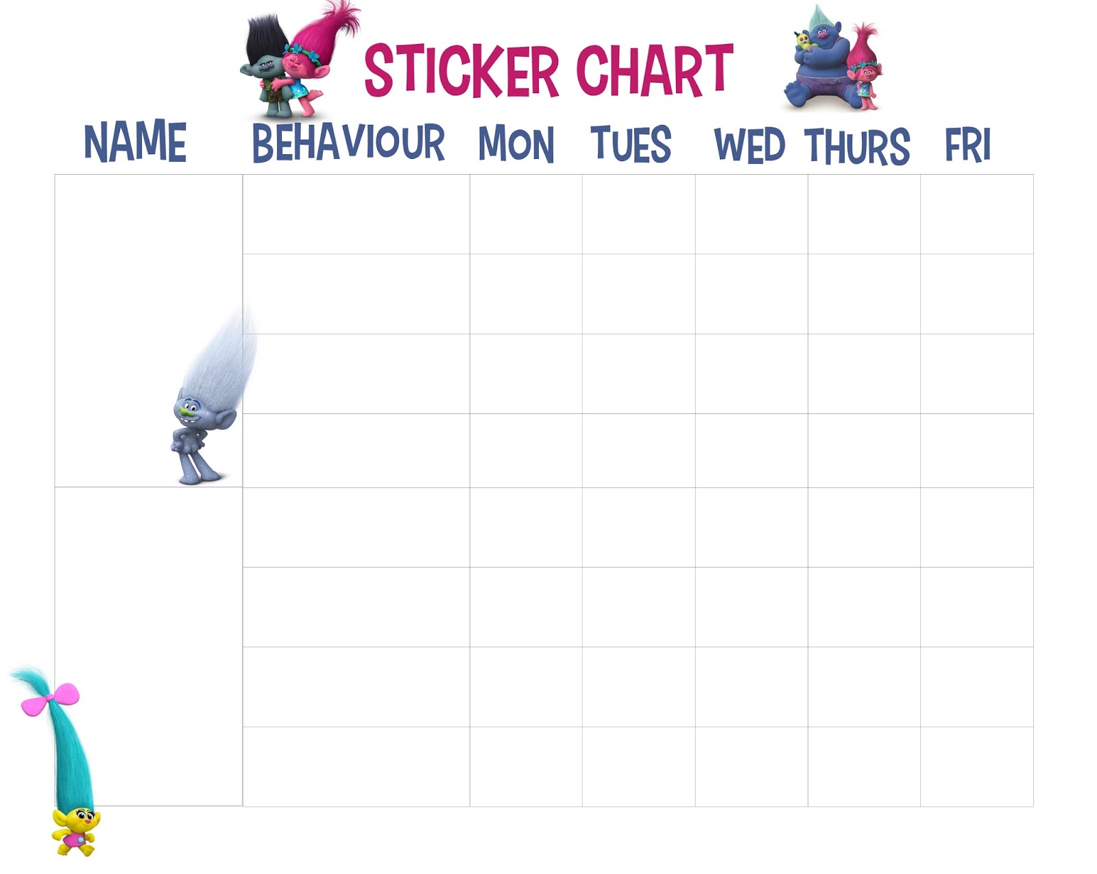 Trolls Sticker Chart
