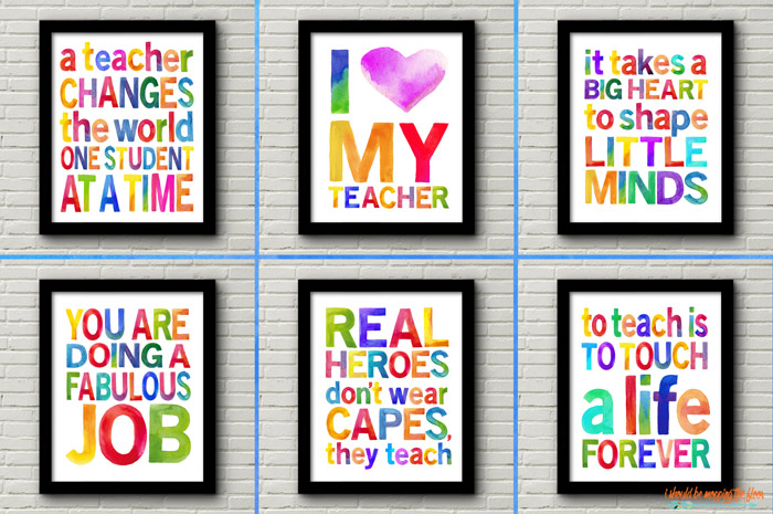 Six Colorful Teacher Appreciation Printables