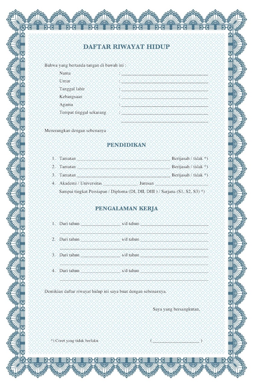 5+ Contoh Daftar Riwayat Hidup Kosong Pdf Calon Pekerja