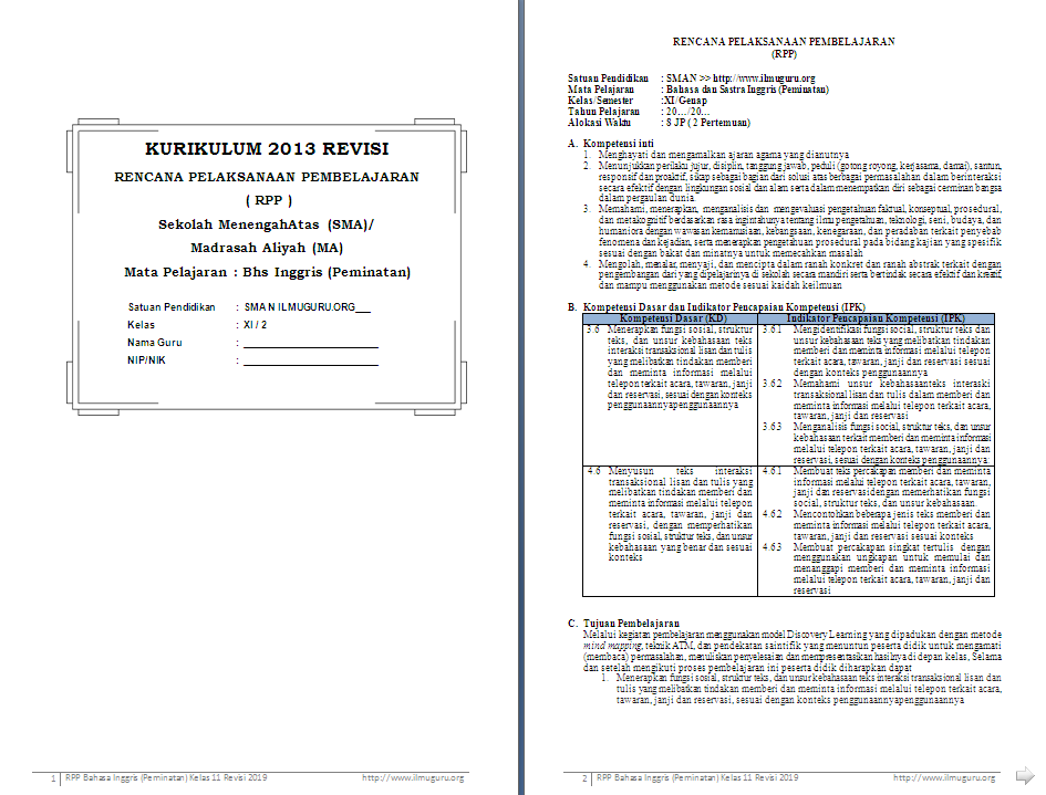 Rpp 1 Lembar Bahasa Inggris Peminatan Kelas 11 Sma Ma Semester 2 Antapedia Com