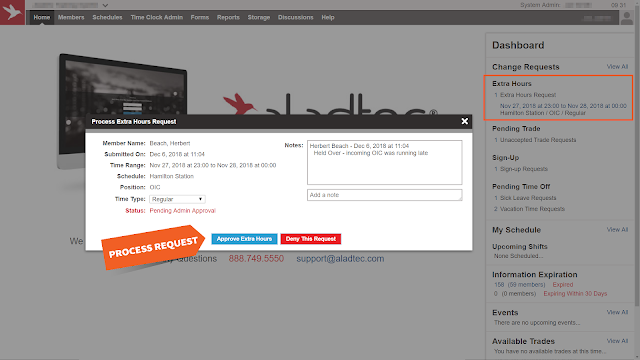 Process extra hours request