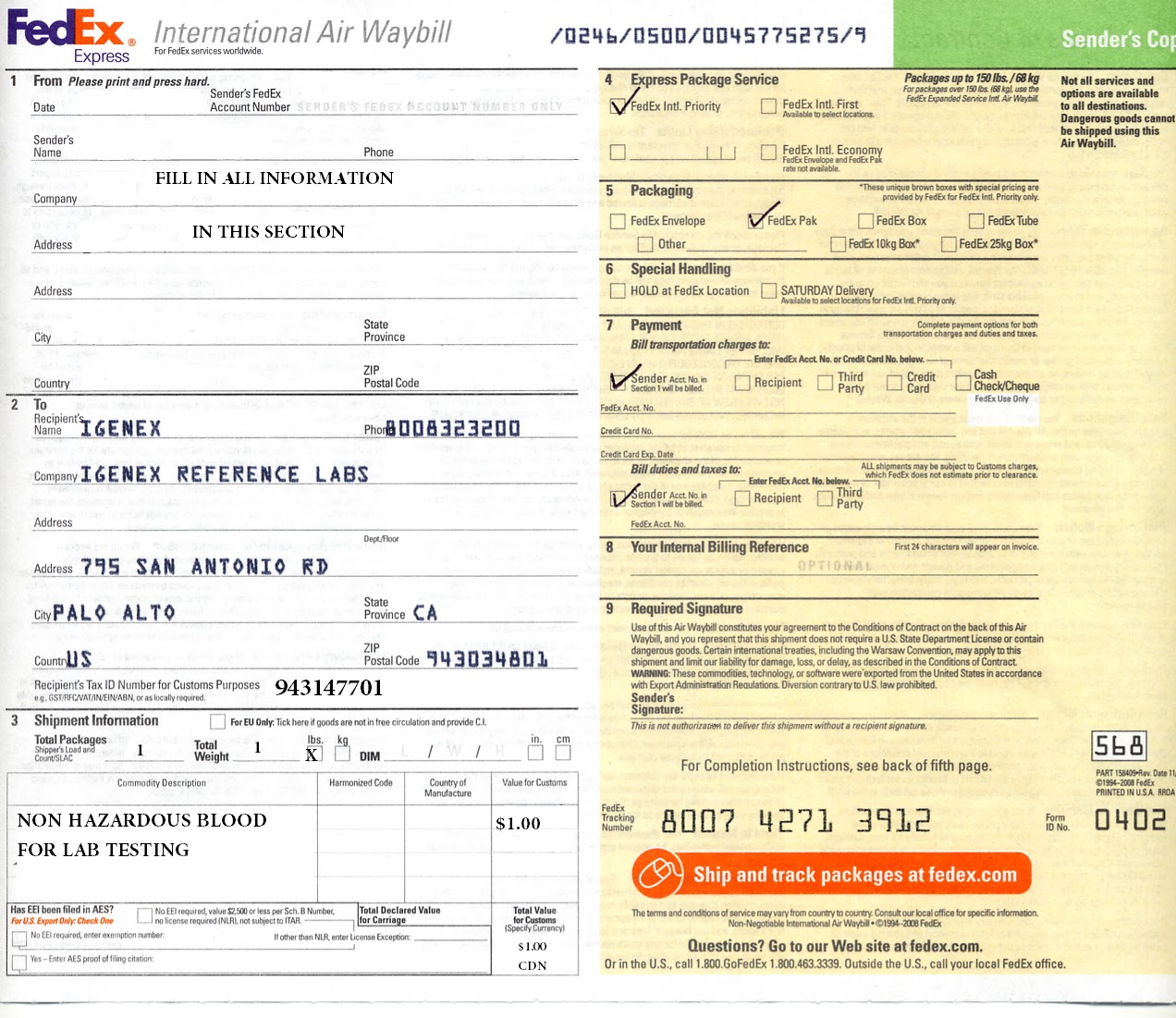 Fedex Air Waybill Form Download - Invoice Template