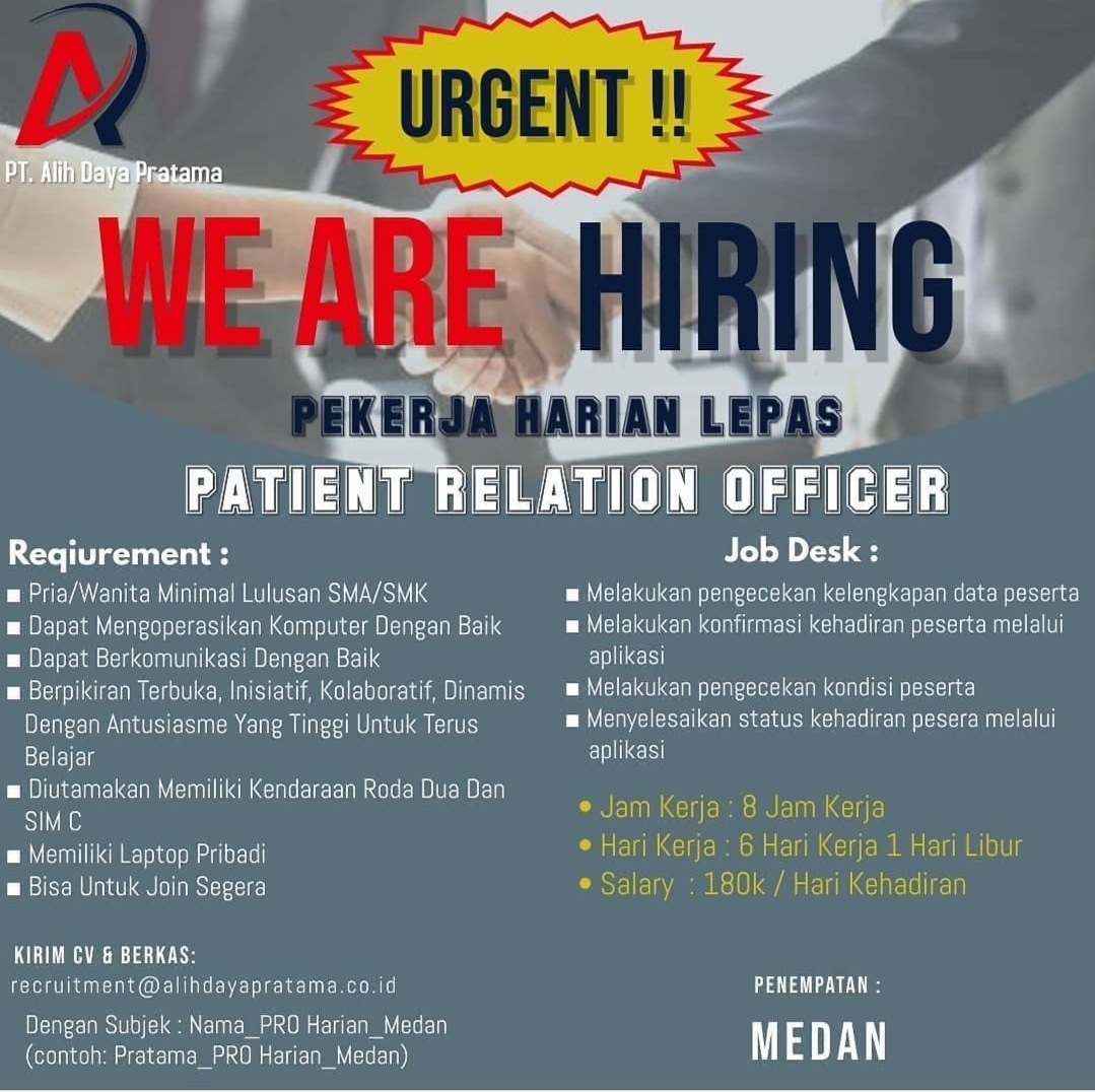 Lowongan Kerja SMA/SMK Medan April 2021 di PT Alih Daya Pratama