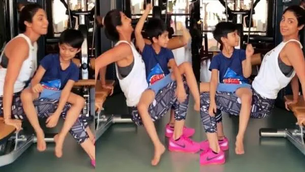 shilpa shetty and son in gym