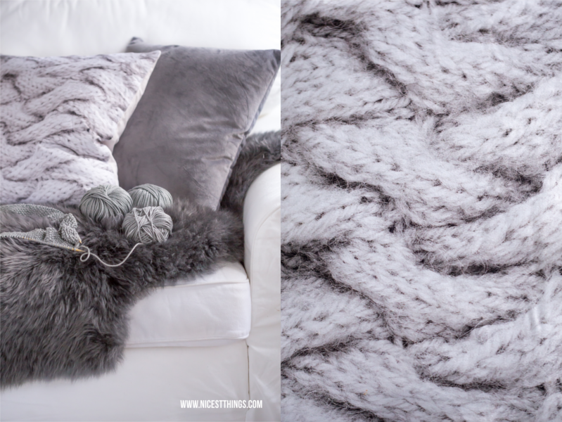 Winter Accessoires: Strickkissen, Kissen mit Strick Print