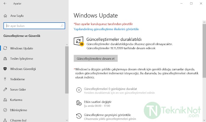 Windows Update Bazı ayarlar kuruluşunuz tarafından yönetilir