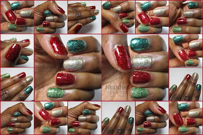 Photos of Christmas Glitter Manicure using traditional Christmas colors