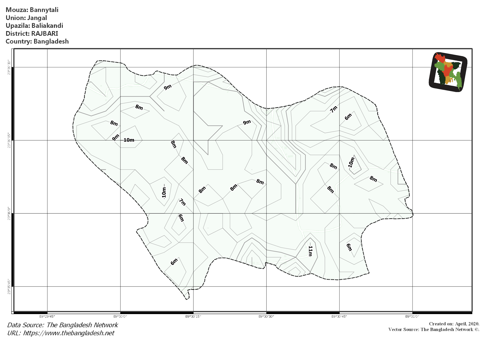 Map of Bannytali Mouza of Baliakandi Upazila, RAJBARI, Bangladesh.