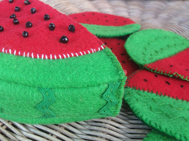 Floss & Fleece: Felt Watermelon Coaster Set Floss & Fleece: Felt Watermelon Coaster Set