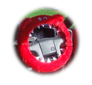  Red Fuzzy Monster Steering wheel cover - Poppys Crafts