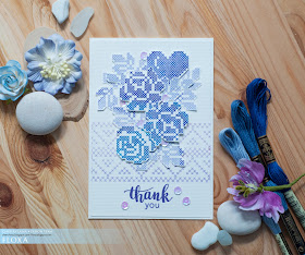 Набор штампов "Thanks" SET116a, открытка с имитацией вышивки крестиком