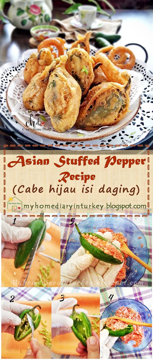 Asian Style Stuffed Pepper Recipe / Cabe Hijau (jalapeno pepper) isi daging dan udang | Çitra's Home Diary. #stuffedjalapeno #asianfoodphotography #asianfoodrecipe #stuffedpepper #pepperdumpling #cabehijauisi #resepsedap #asyabiberdolması #shrimpdumpling