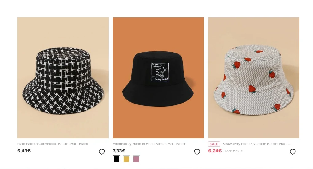 White and black bucket hats