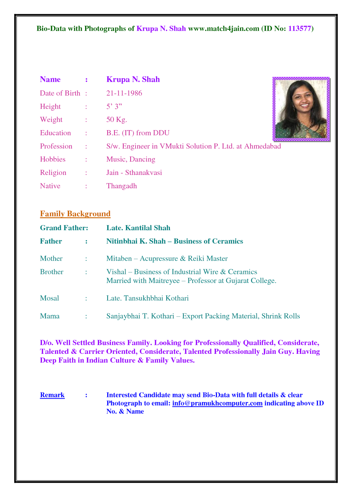 (modern Bio Data Format For Marriage Free Download In Word) Full Size ...