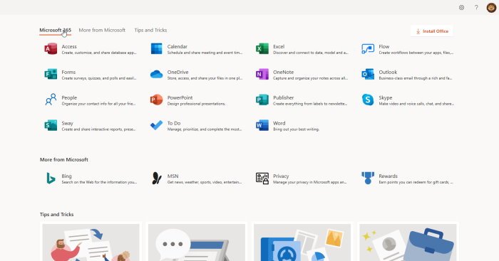 Microsoft Office 365 App-lijst