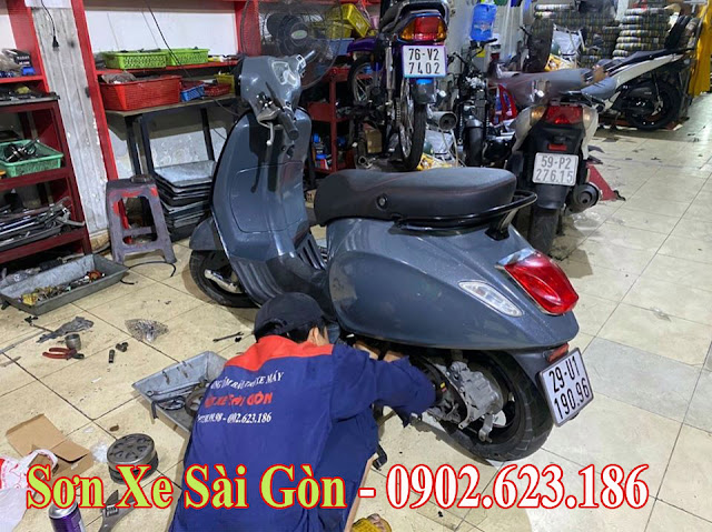 Mẫu sơn xe Vespa Primavera  màu xám xi măng cực đẹp